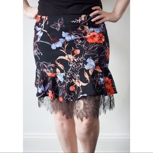 Who What Wear Black Floral Lace Skirt